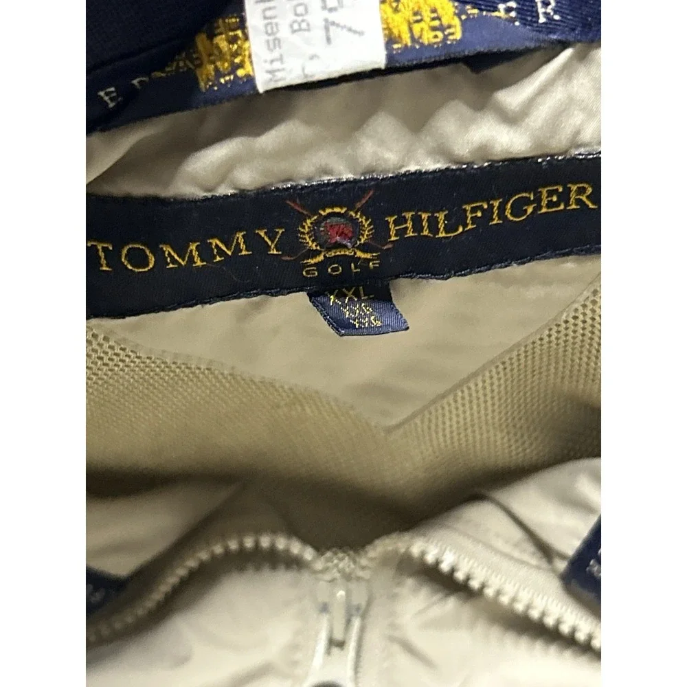 Vintage Tommy Hilfiger Golf Jacket Mens 2XL Beige Windbreaker Full Zip Crest